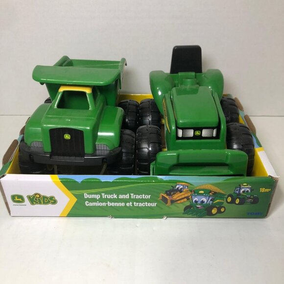 Lot of 2 Kids TOMY John Deere Plastic 7" Tractors Loader  & Dump Truck NEW - Picture 1 of 8